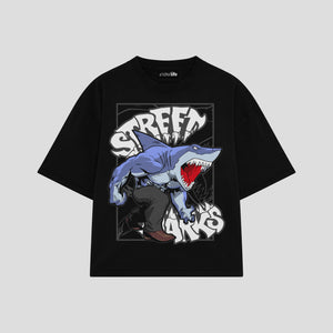 Playera streetwear premium de anime y gaming ExtraLife MX, corte boxy oversized drop shoulder heavyweight en color Deep Black y Off-White, moda urbana mexicana de culto.