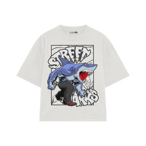 Playera streetwear premium de anime y gaming ExtraLife MX, corte boxy oversized drop shoulder heavyweight en color Deep Black y Off-White, moda urbana mexicana de culto.