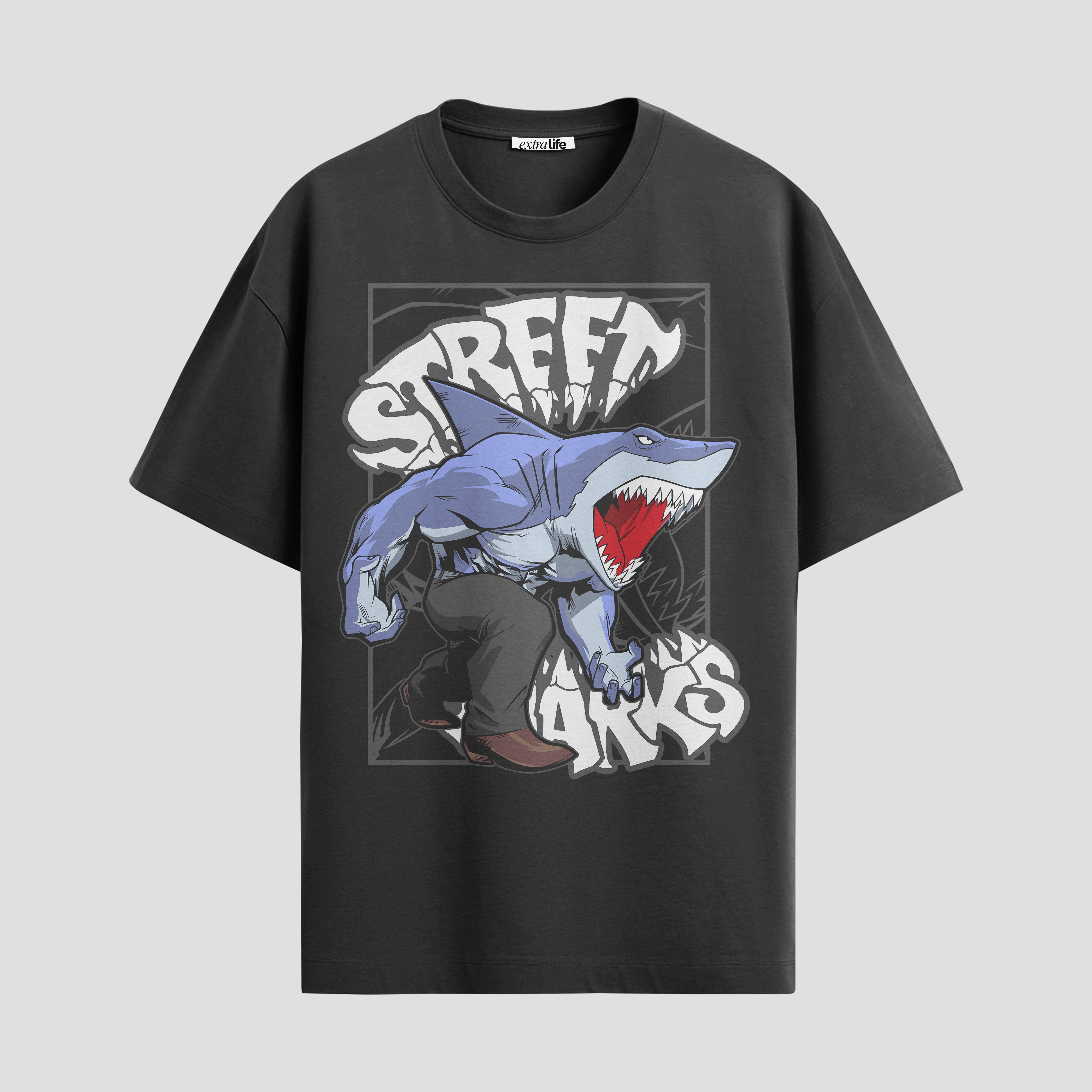 Playera urbana de anime y gaming ExtraLife MX, corte Standard Fit unisex ligero y transpirable en color Deep Black y Pure White, ropa de uso diario para gym y casual.