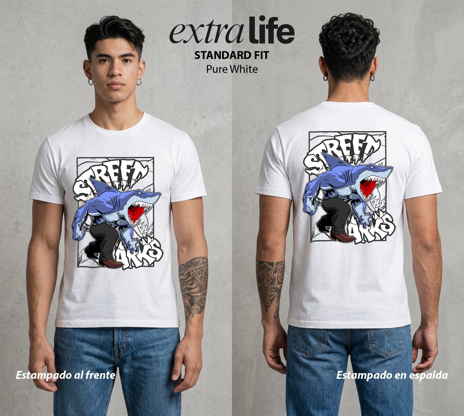 Los Tiburones Mutantes | El Lider del Mar #04196 - Playera Standard Fit | Pure White - Foto en modelo