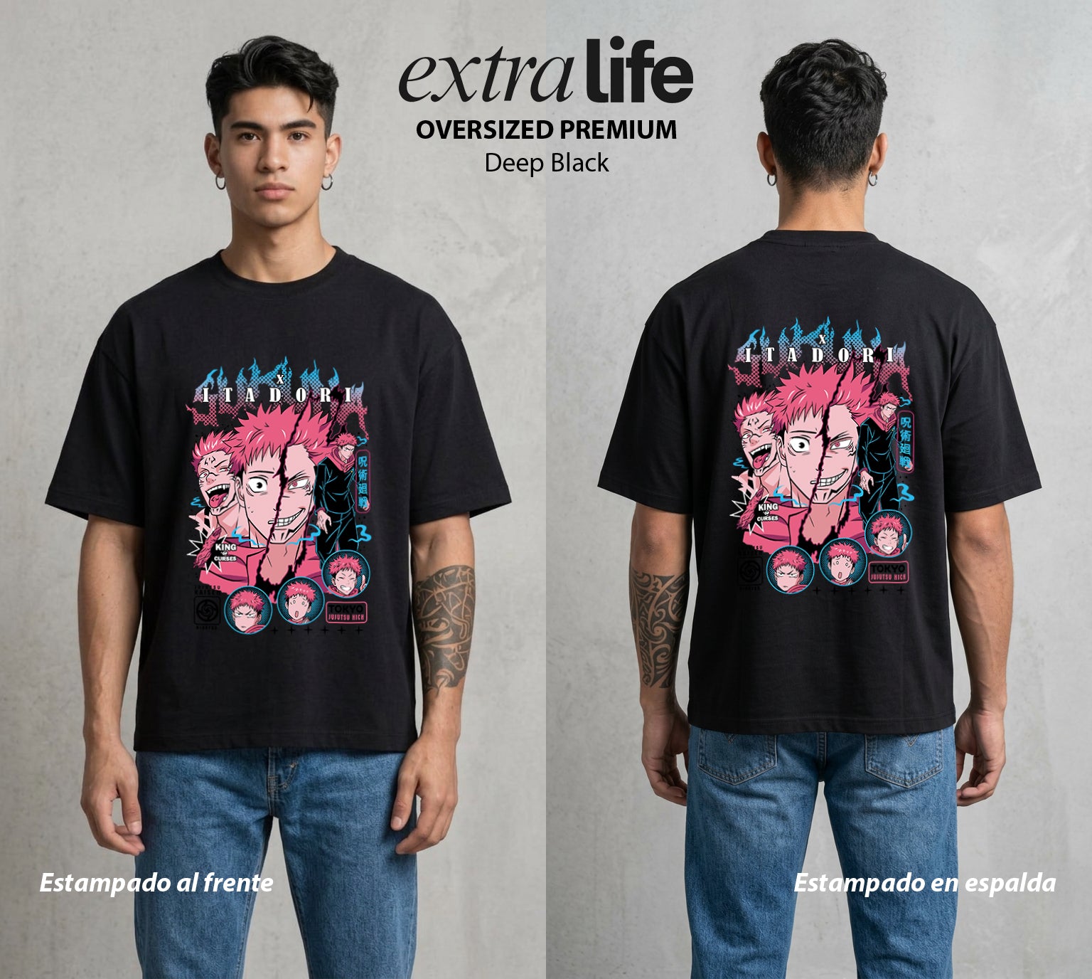 El Arte de las Maldiciones | Dedos del Rey #04199 - Playera Oversized Premium | Deep Black - Foto en modelo