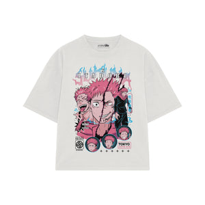 Playera streetwear premium de anime y gaming ExtraLife MX, corte boxy oversized drop shoulder heavyweight en color Deep Black y Off-White, moda urbana mexicana de culto.