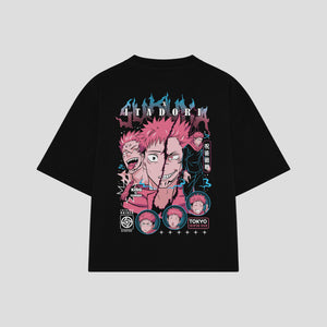 Playera streetwear premium de anime y gaming ExtraLife MX, corte boxy oversized drop shoulder heavyweight en color Deep Black y Off-White, moda urbana mexicana de culto.