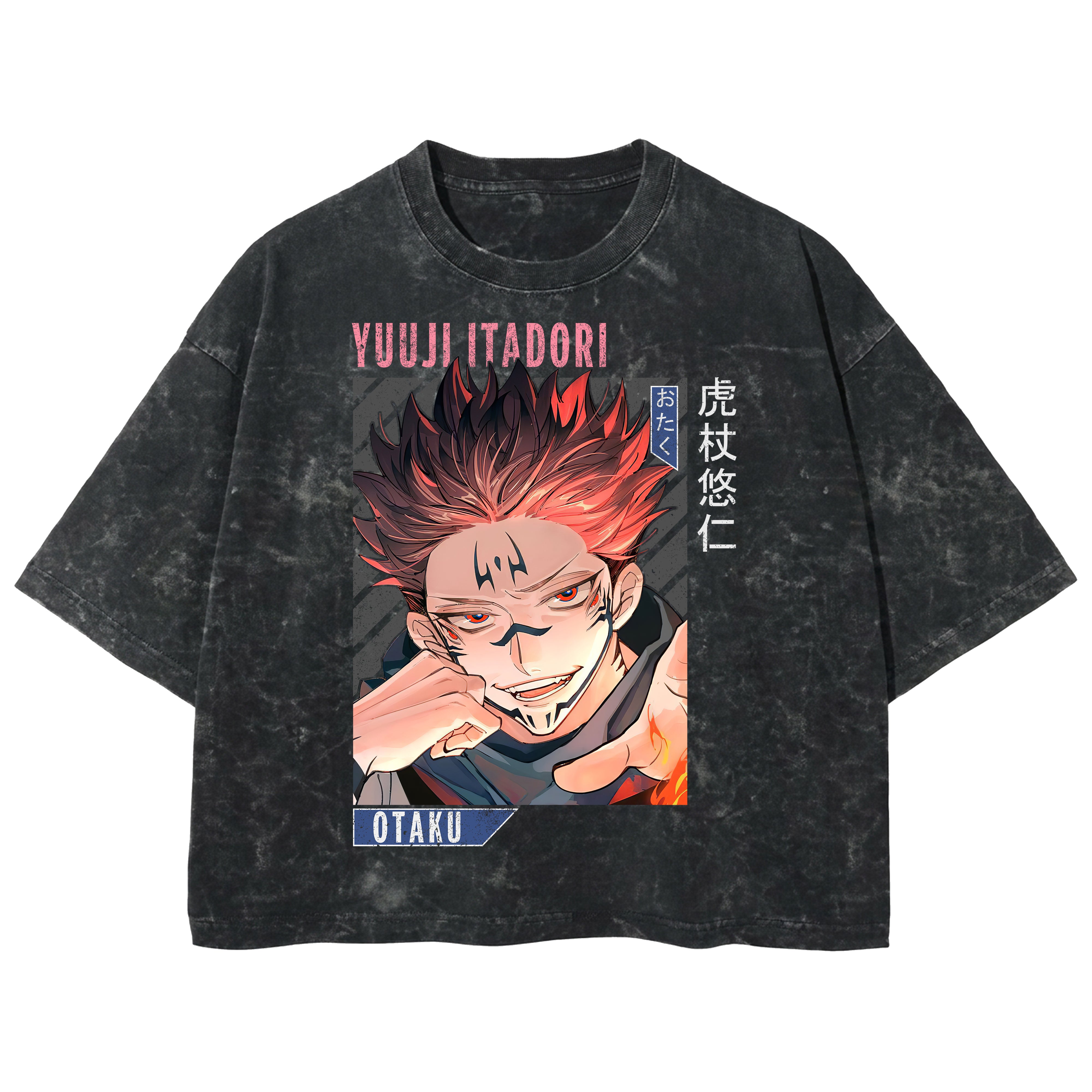 Playera streetwear premium de anime y gaming ExtraLife MX, corte boxy deluxe mineral wash heavyweight en color Acid Wash, moda urbana mexicana de culto.