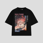 Playera streetwear premium de anime y gaming ExtraLife MX, corte boxy oversized drop shoulder heavyweight en color Deep Black y Off-White, moda urbana mexicana de culto.