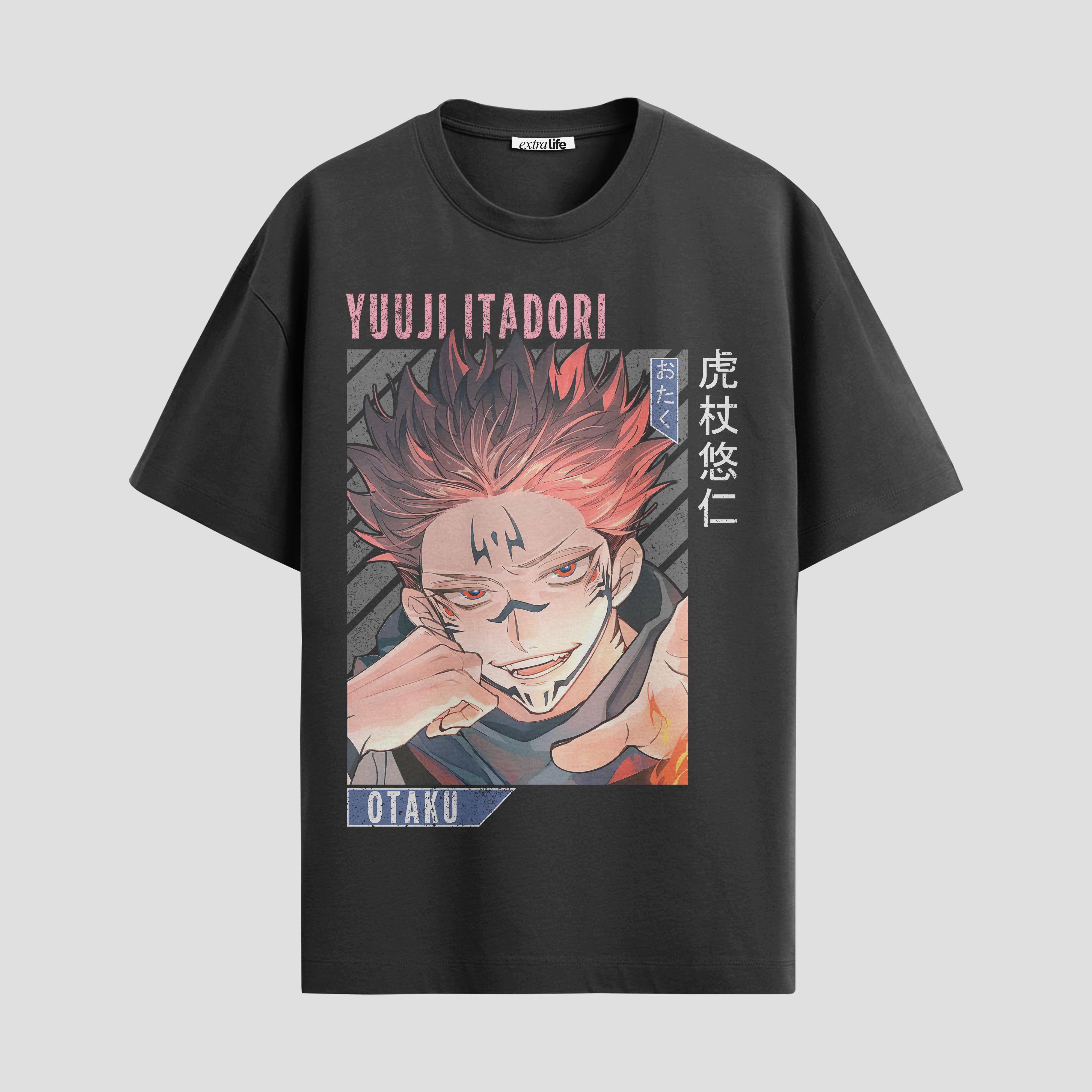 Playera urbana de anime y gaming ExtraLife MX, corte Standard Fit unisex ligero y transpirable en color Deep Black y Pure White, ropa de uso diario para gym y casual.