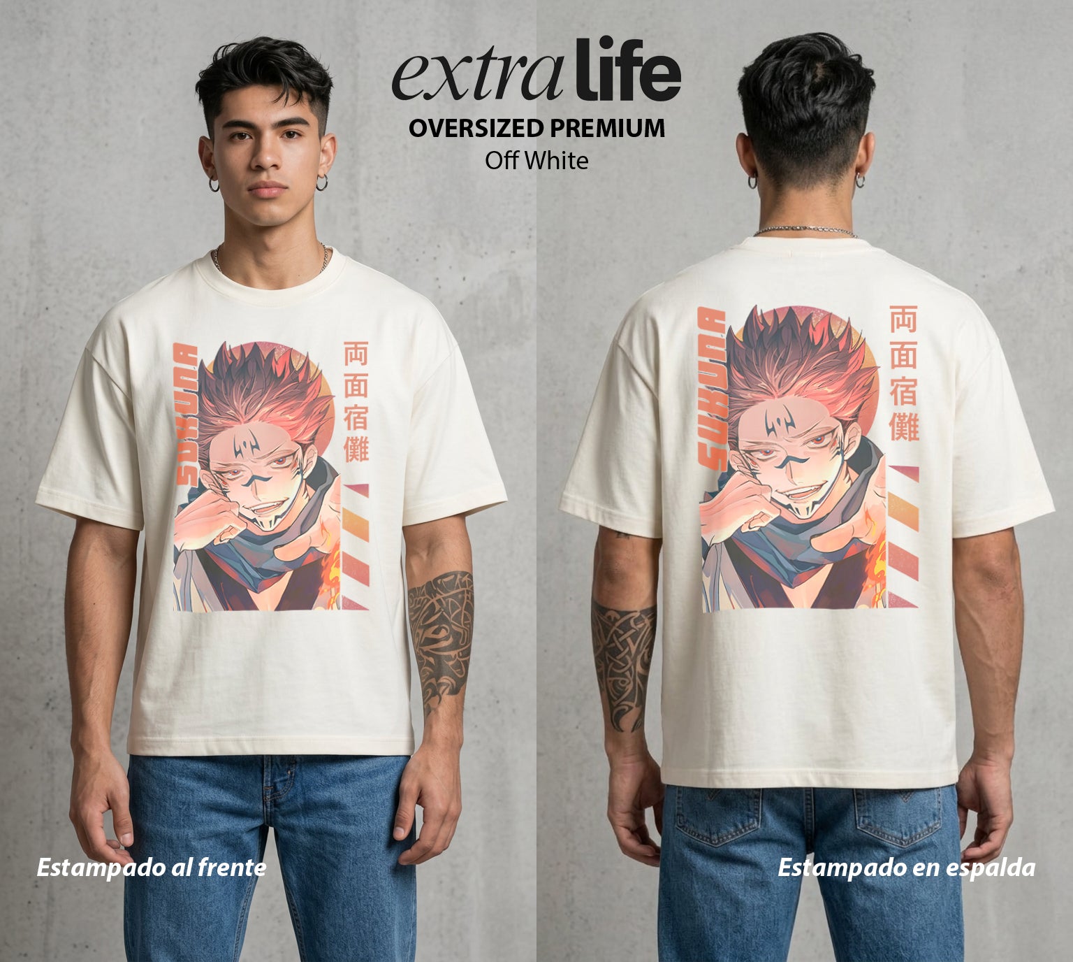 El Arte de las Maldiciones | El Poder mas Antiguo #04205 - Playera Oversized Premium | Off White - Foto en modelo