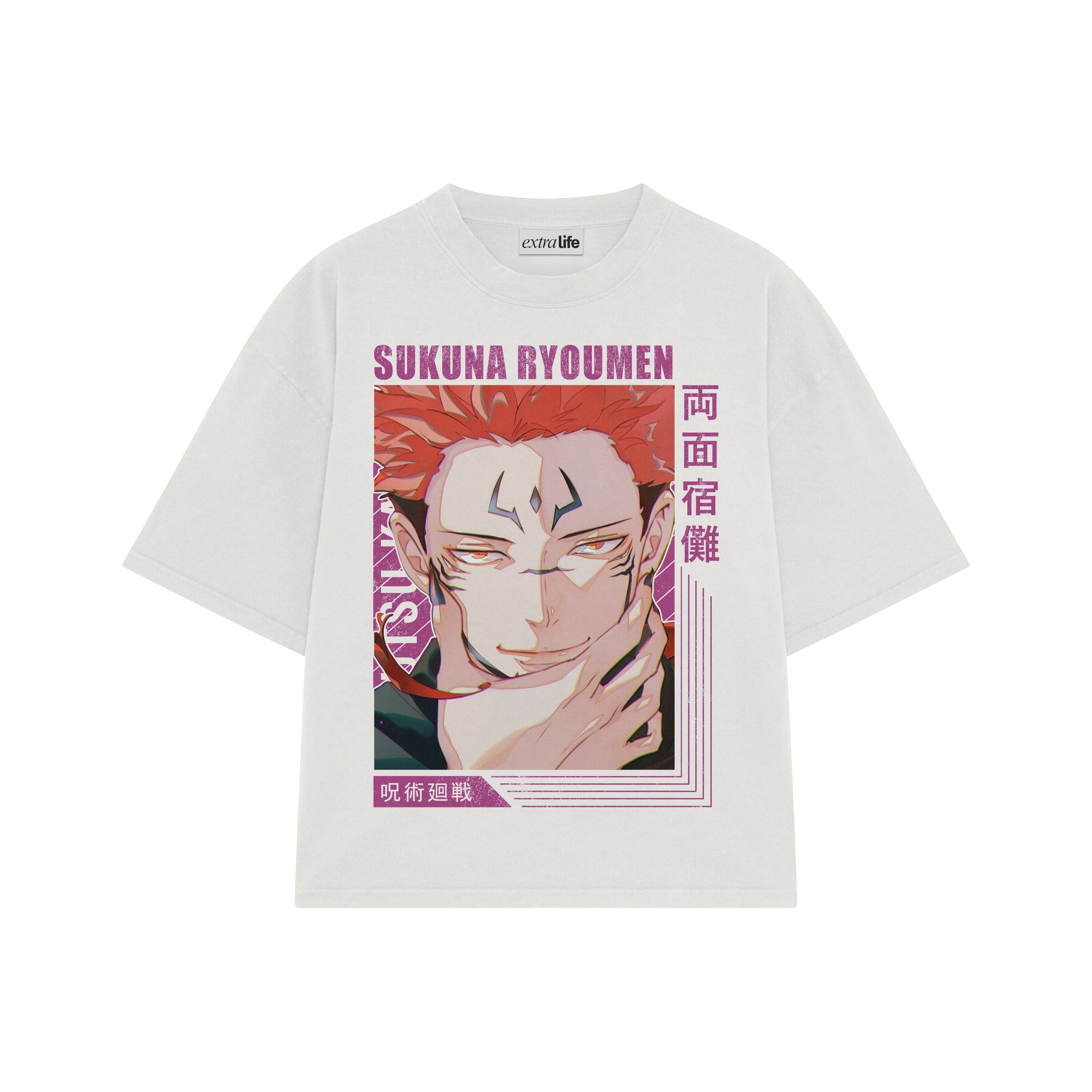 Playera streetwear premium de anime y gaming ExtraLife MX, corte boxy oversized drop shoulder heavyweight en color Deep Black y Off-White, moda urbana mexicana de culto.