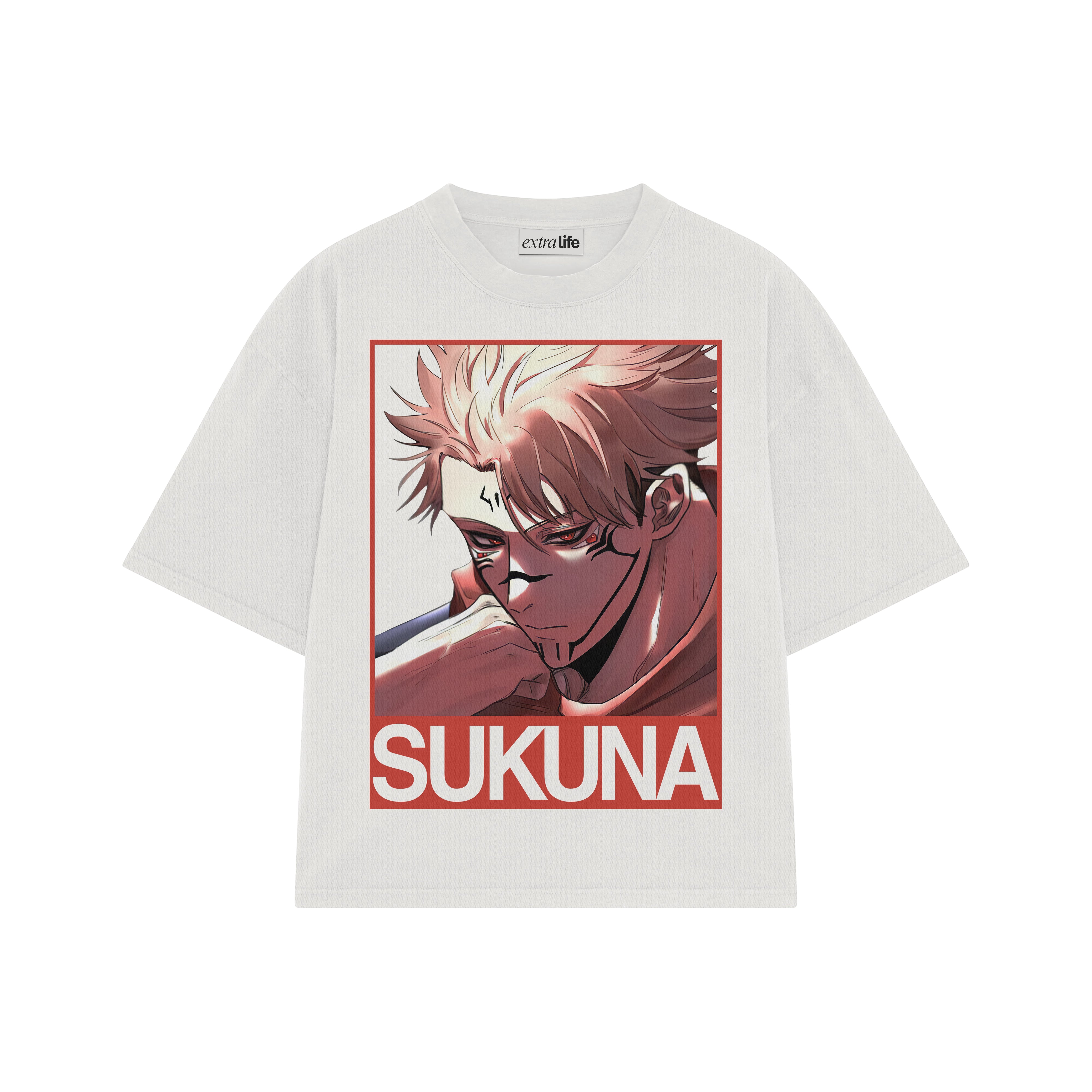 Playera streetwear premium de anime y gaming ExtraLife MX, corte boxy oversized drop shoulder heavyweight en color Deep Black y Off-White, moda urbana mexicana de culto.