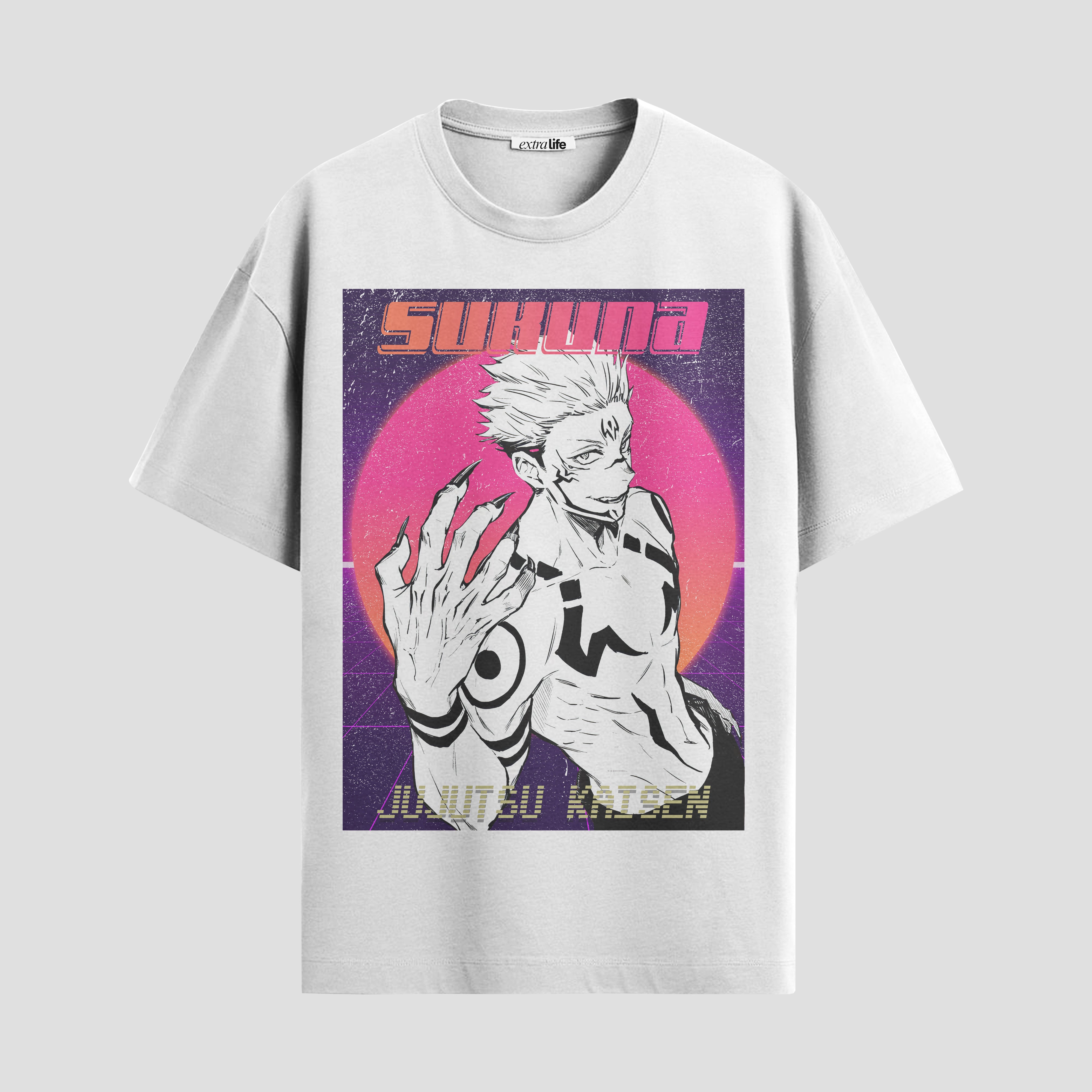 Playera urbana de anime y gaming ExtraLife MX, corte Standard Fit unisex ligero y transpirable en color Deep Black y Pure White, ropa de uso diario para gym y casual.
