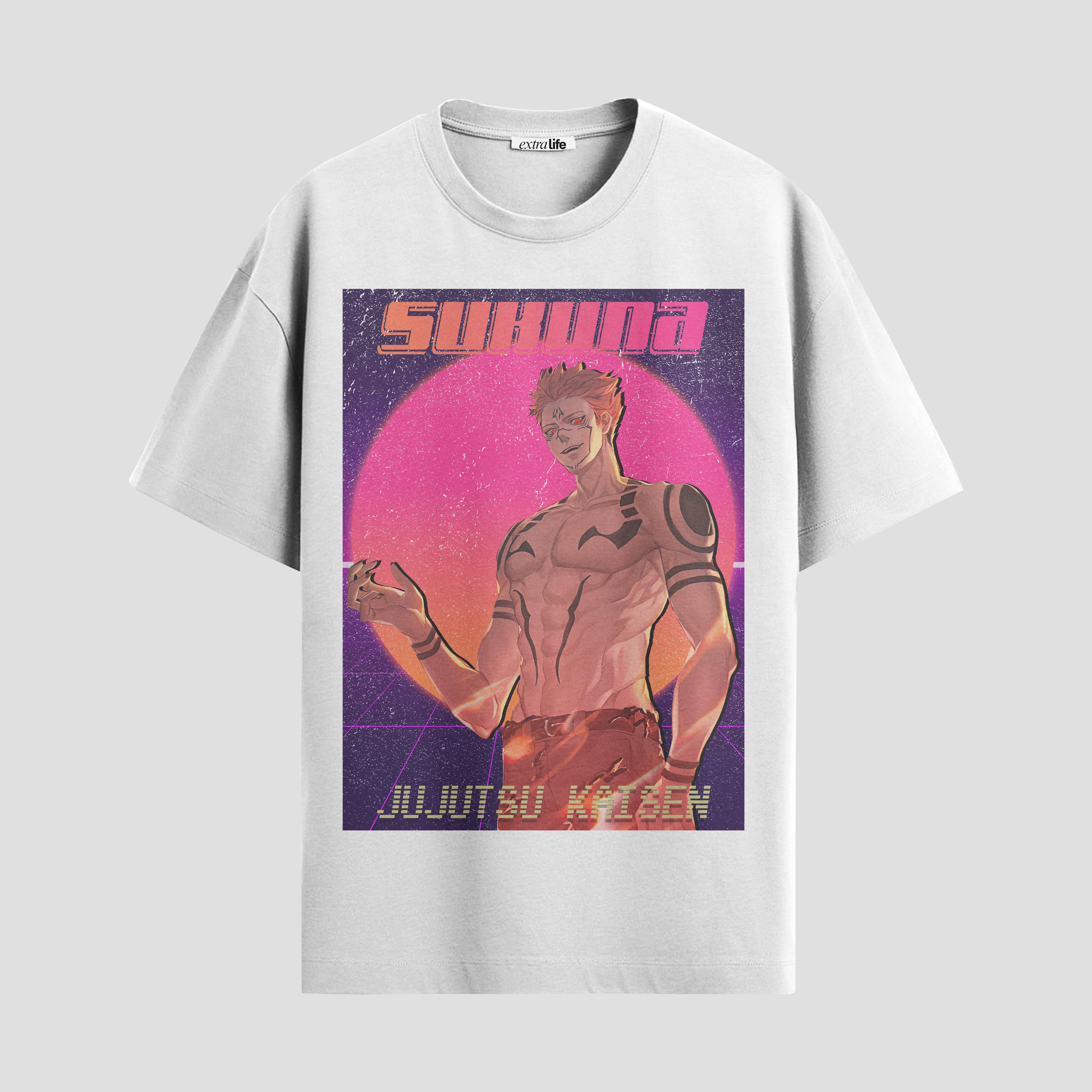 Playera urbana de anime y gaming ExtraLife MX, corte Standard Fit unisex ligero y transpirable en color Deep Black y Pure White, ropa de uso diario para gym y casual.