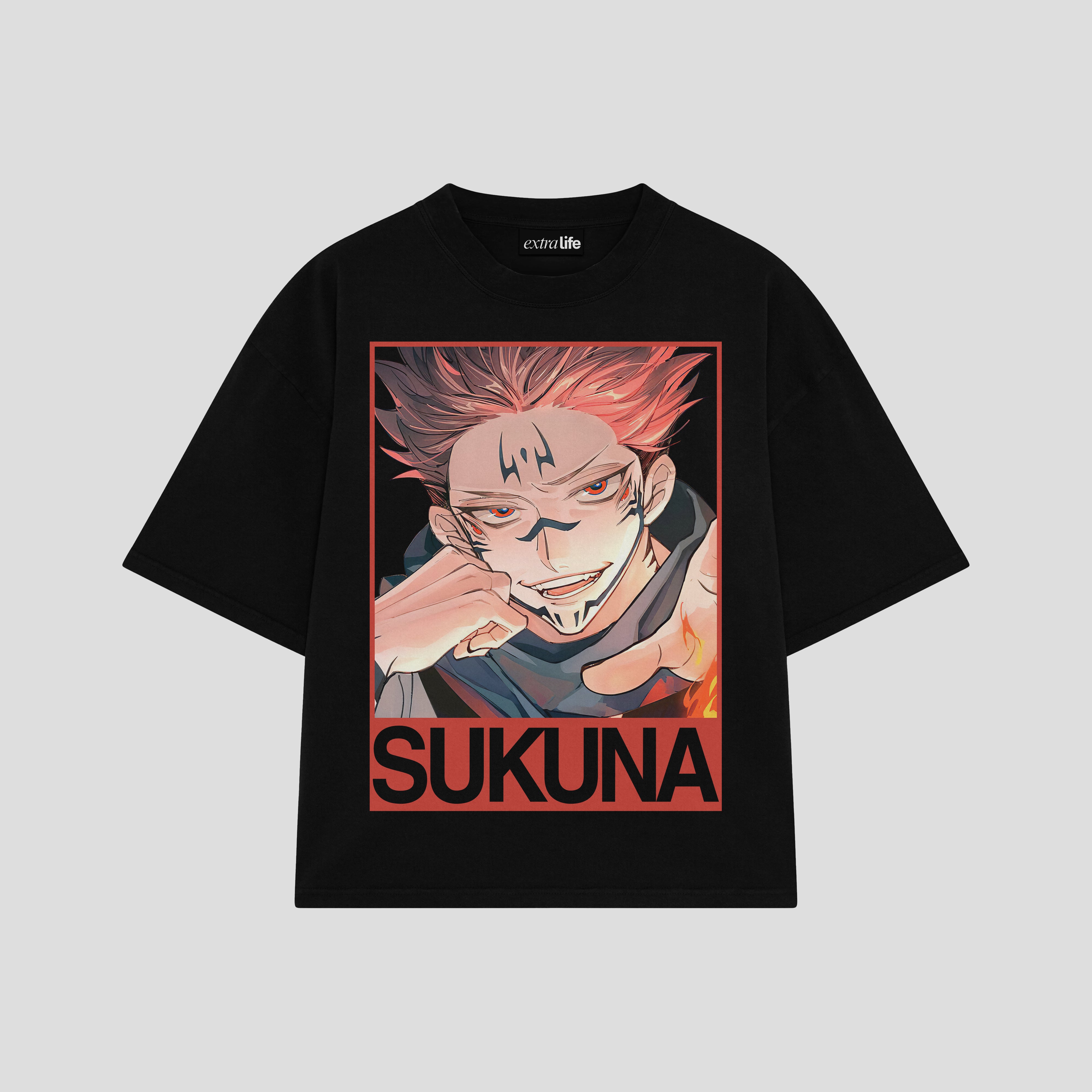 Playera streetwear premium de anime y gaming ExtraLife MX, corte boxy oversized drop shoulder heavyweight en color Deep Black y Off-White, moda urbana mexicana de culto.