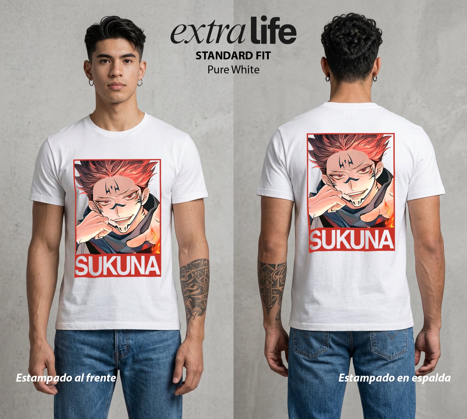 El Arte de las Maldiciones | El Caos Incarnado #04214 - Playera Standard Fit | Pure White - Foto en modelo