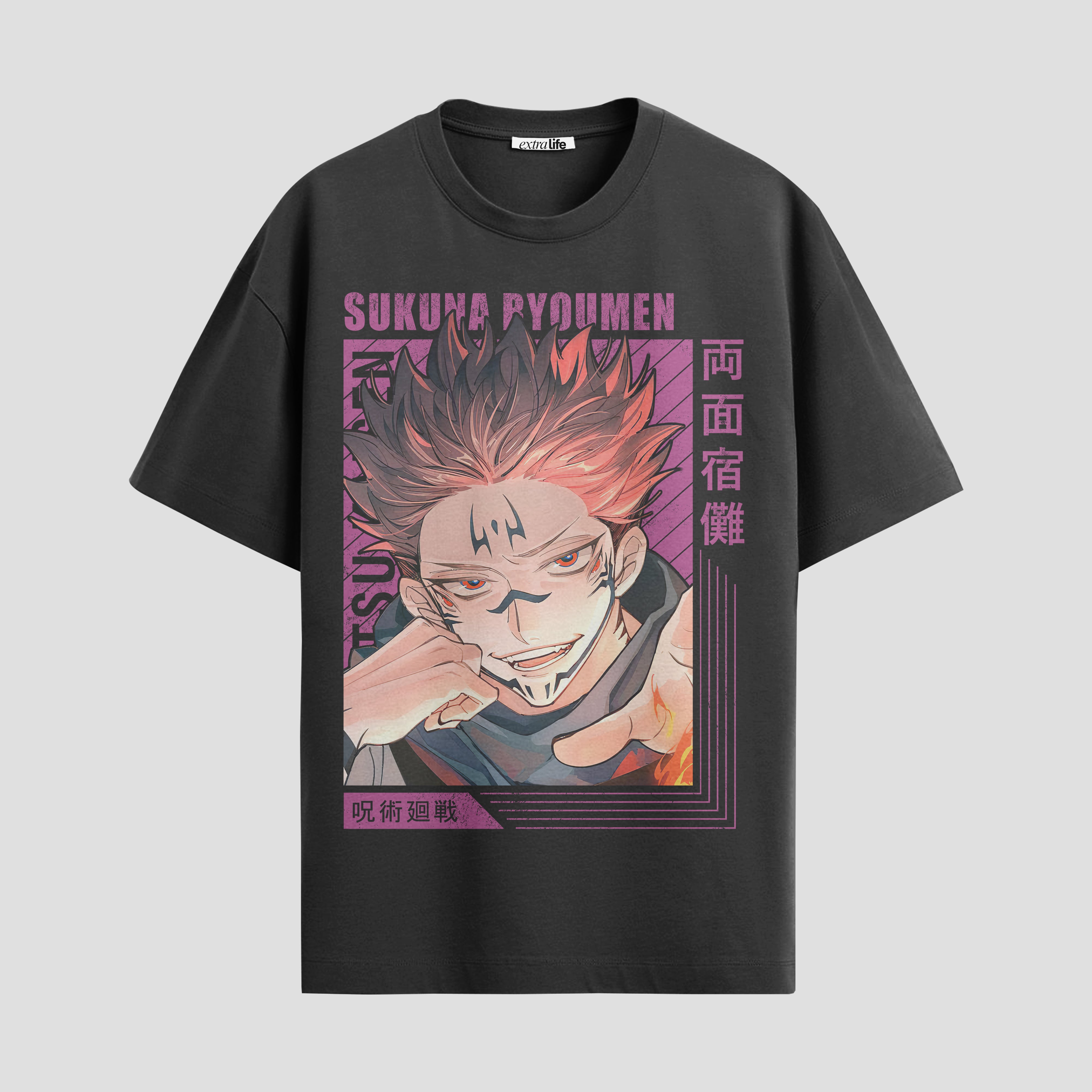Playera urbana de anime y gaming ExtraLife MX, corte Standard Fit unisex ligero y transpirable en color Deep Black y Pure White, ropa de uso diario para gym y casual.