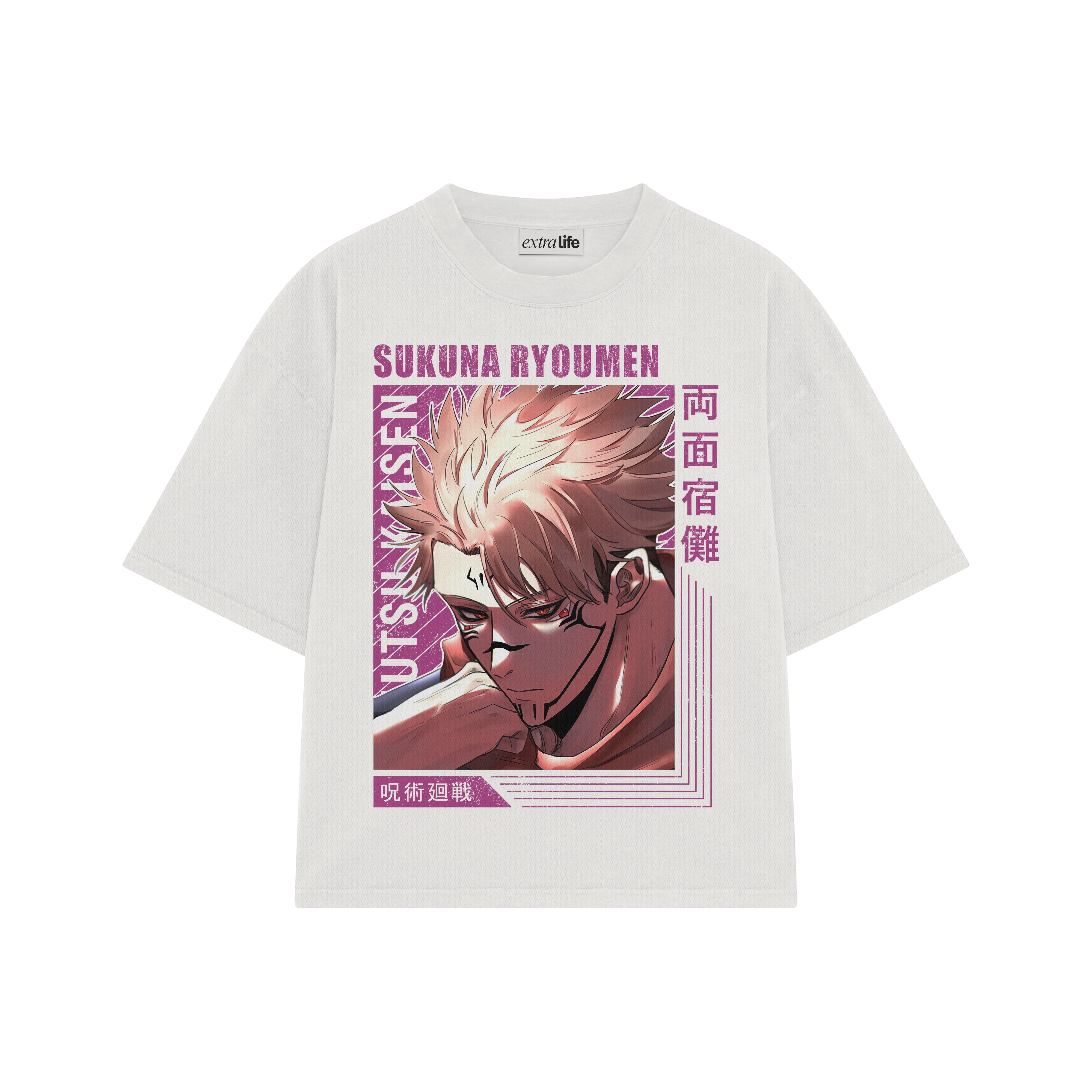 Playera streetwear premium de anime y gaming ExtraLife MX, corte boxy oversized drop shoulder heavyweight en color Deep Black y Off-White, moda urbana mexicana de culto.