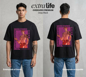 El Arte de las Maldiciones | El Ser del Caos Antiguo #04218 - Playera Oversized Premium | Deep Black - Foto en modelo