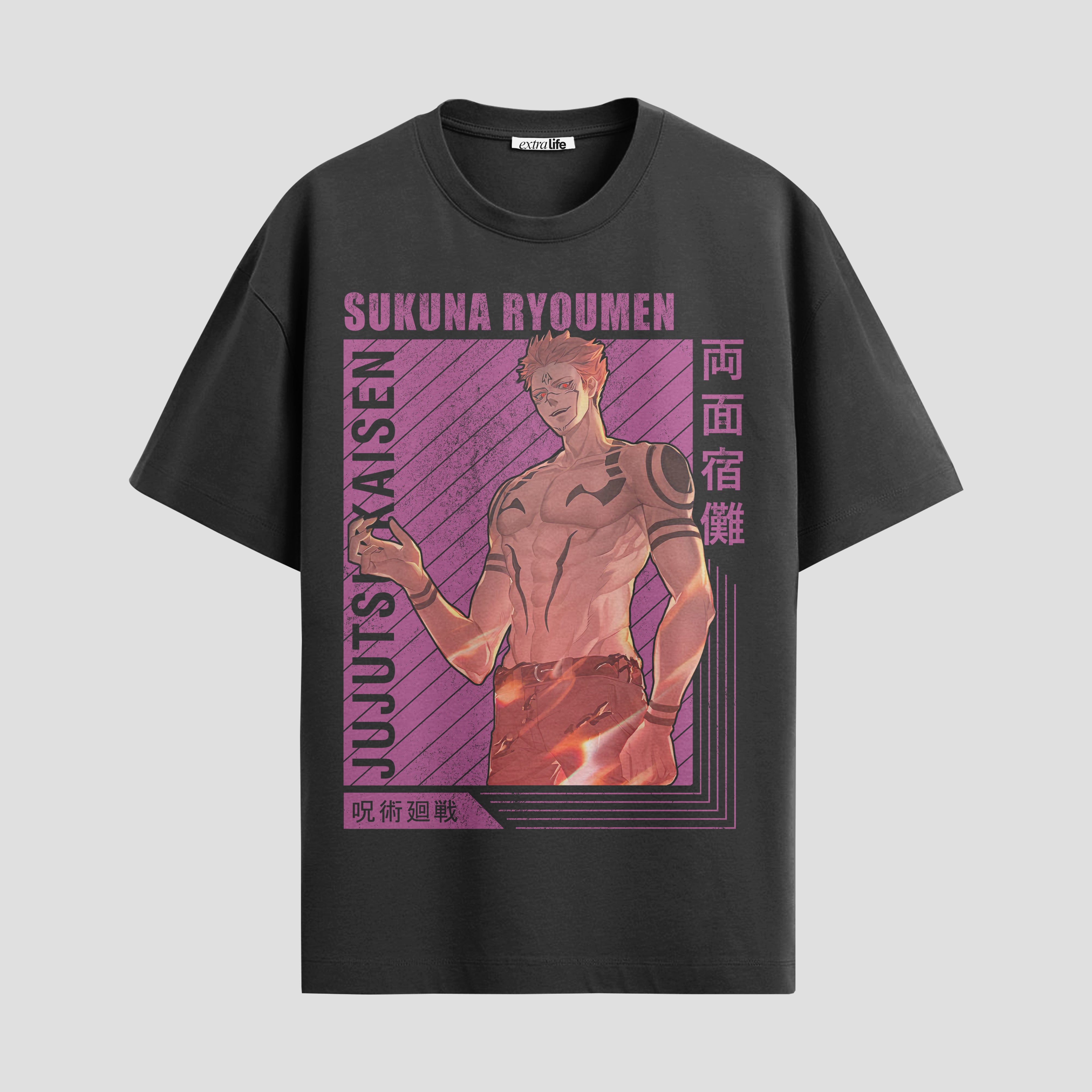 Playera urbana de anime y gaming ExtraLife MX, corte Standard Fit unisex ligero y transpirable en color Deep Black y Pure White, ropa de uso diario para gym y casual.