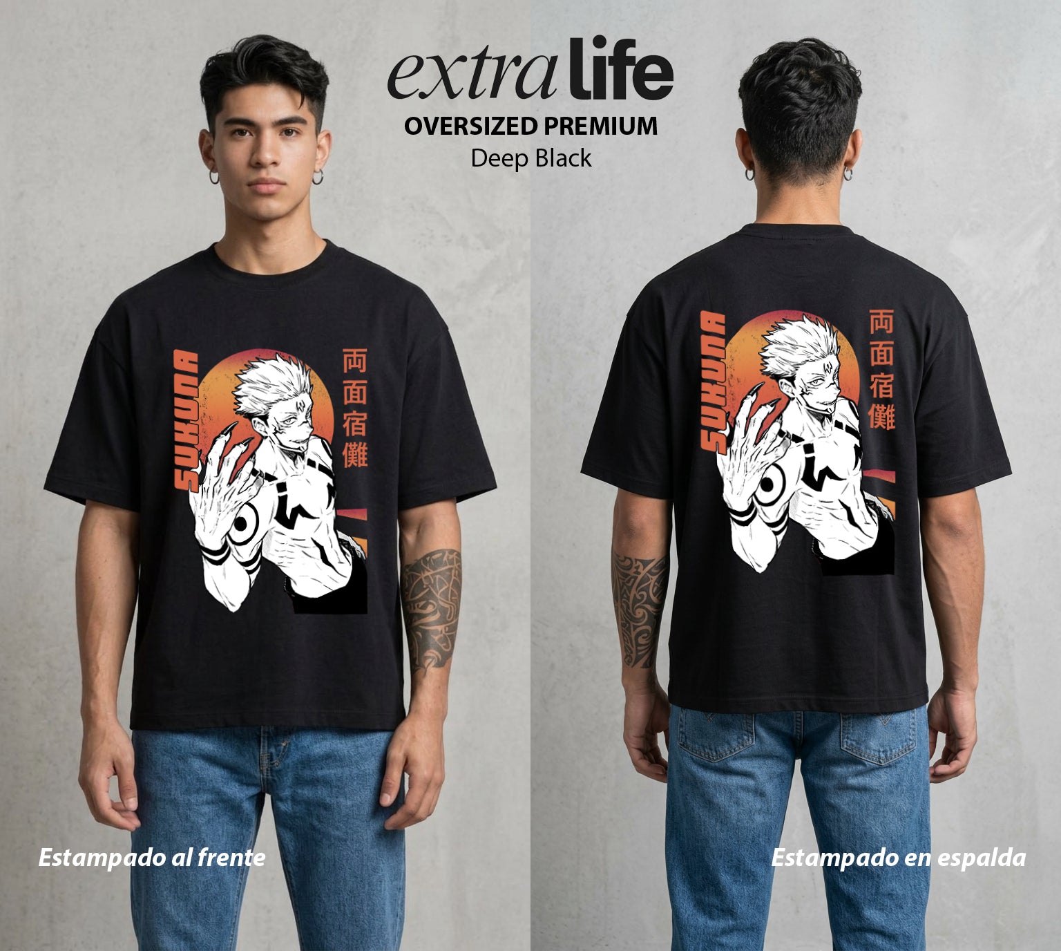El Arte de las Maldiciones | Dedos del Rey #04219 - Playera Oversized Premium | Deep Black - Foto en modelo