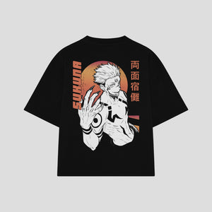 Playera streetwear premium de anime y gaming ExtraLife MX, corte boxy oversized drop shoulder heavyweight en color Deep Black y Off-White, moda urbana mexicana de culto.