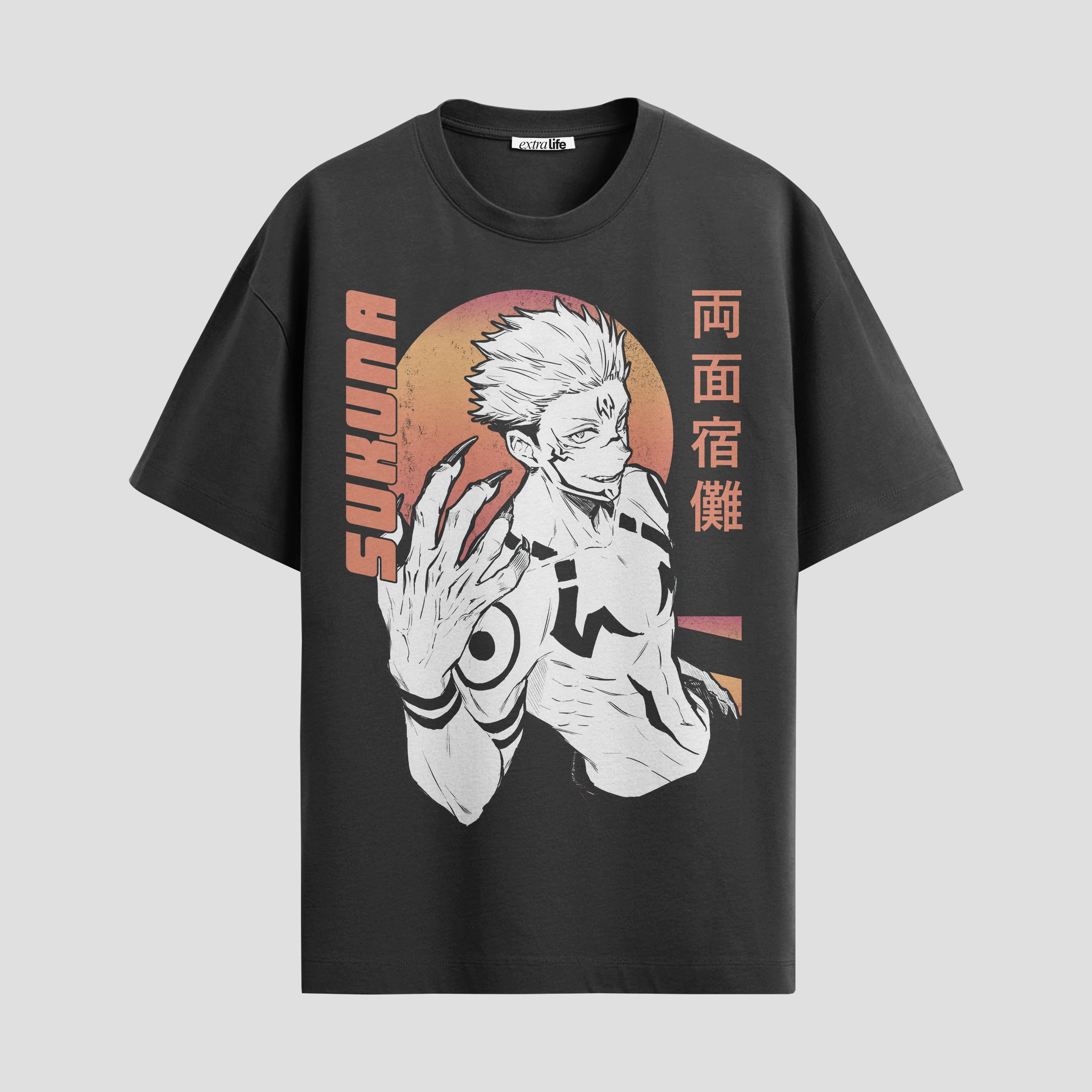 Playera urbana de anime y gaming ExtraLife MX, corte Standard Fit unisex ligero y transpirable en color Deep Black y Pure White, ropa de uso diario para gym y casual.