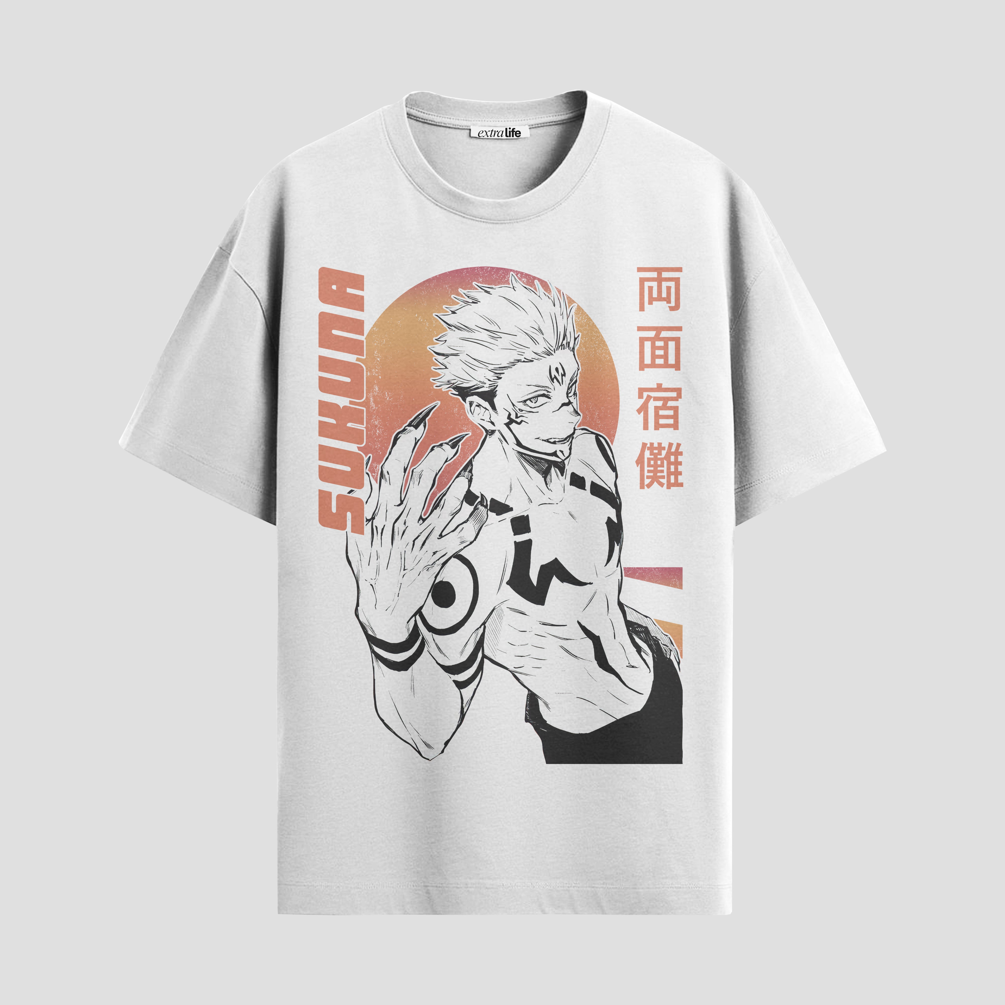 Playera urbana de anime y gaming ExtraLife MX, corte Standard Fit unisex ligero y transpirable en color Deep Black y Pure White, ropa de uso diario para gym y casual.