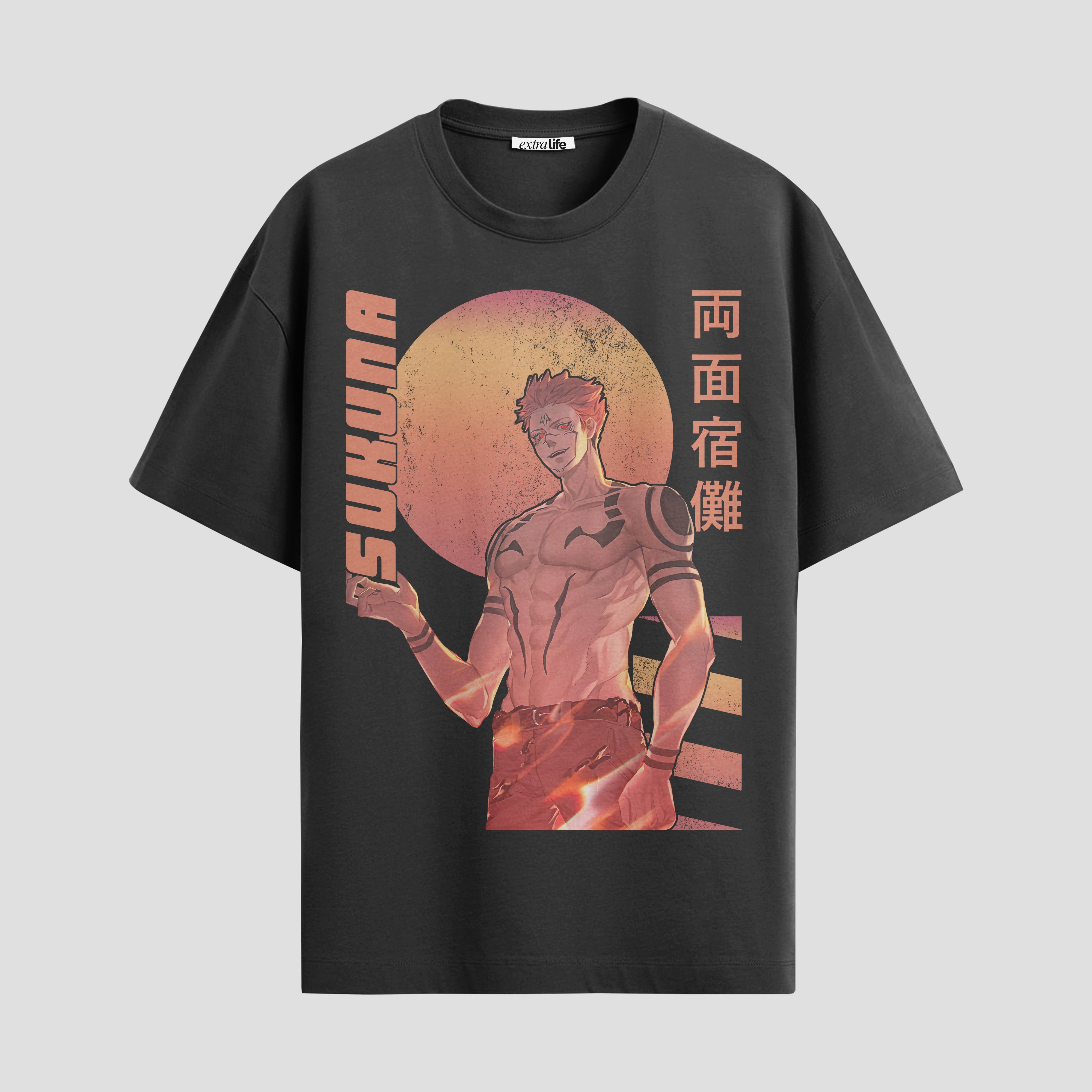 Playera urbana de anime y gaming ExtraLife MX, corte Standard Fit unisex ligero y transpirable en color Deep Black y Pure White, ropa de uso diario para gym y casual.