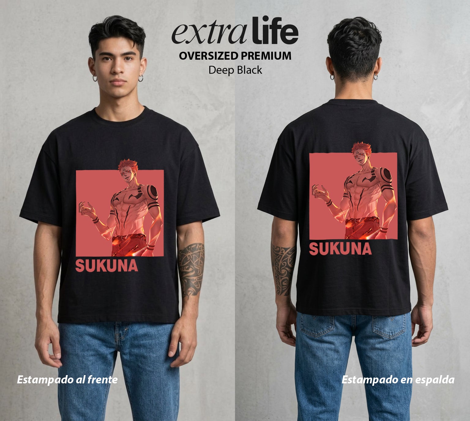 El Arte de las Maldiciones | El Caos Incarnado #04222 - Playera Oversized Premium | Deep Black - Foto en modelo