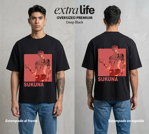 El Arte de las Maldiciones | El Caos Incarnado #04222 - Playera Oversized Premium | Deep Black - Foto en modelo