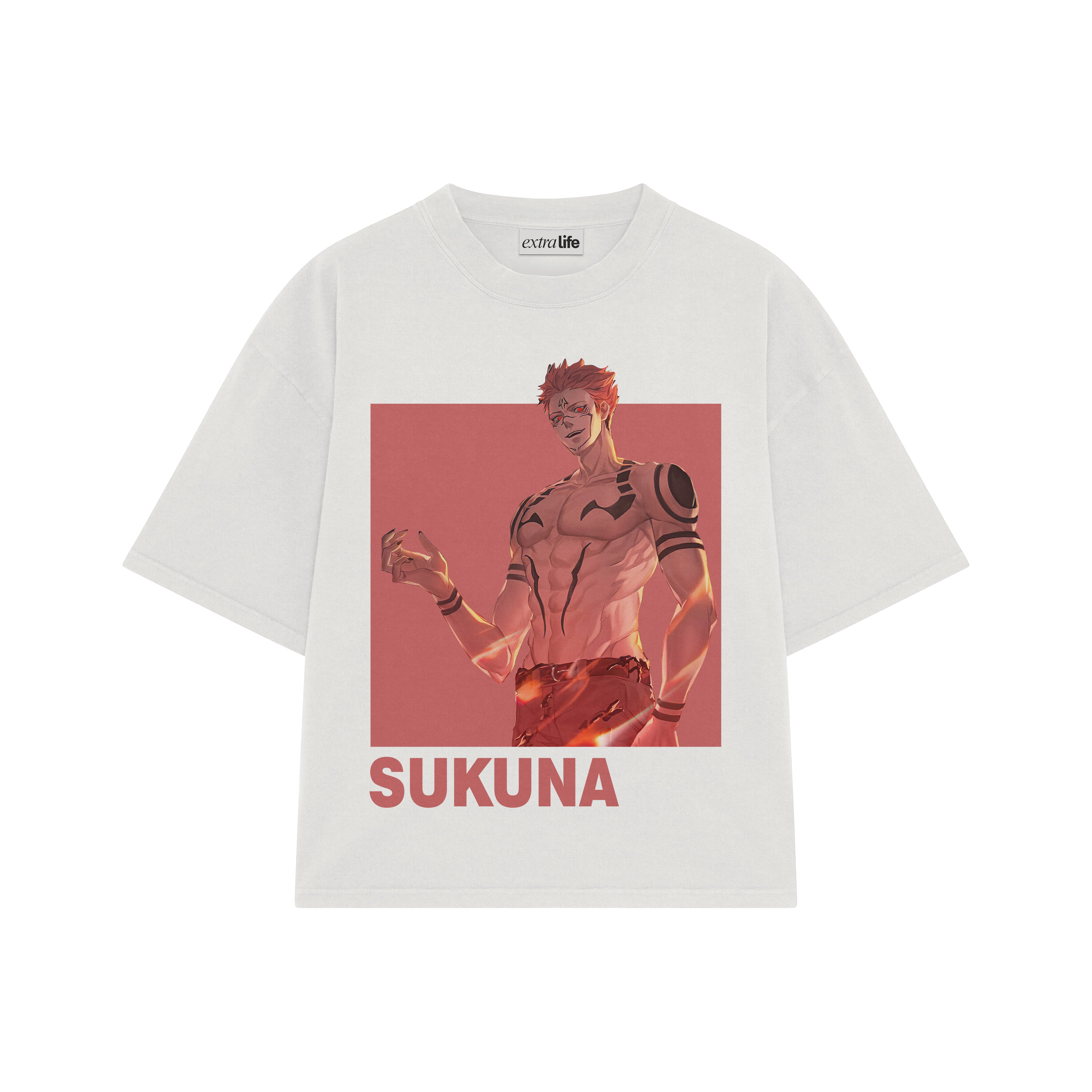 Playera streetwear premium de anime y gaming ExtraLife MX, corte boxy oversized drop shoulder heavyweight en color Deep Black y Off-White, moda urbana mexicana de culto.