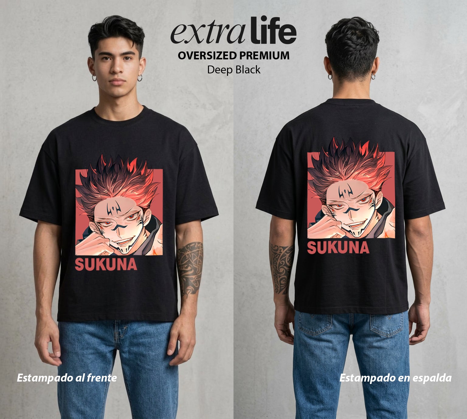 El Arte de las Maldiciones | Rey de Diez Manos #04223 - Playera Oversized Premium | Deep Black - Foto en modelo