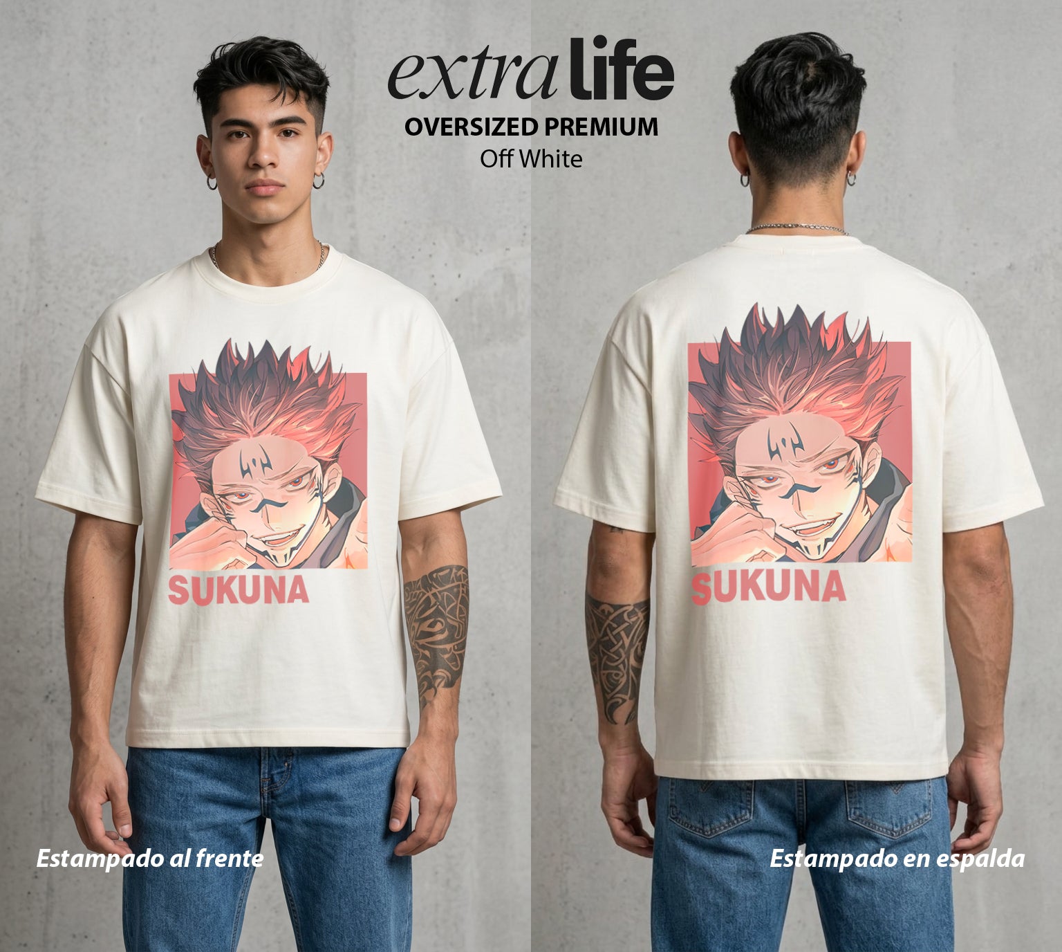 El Arte de las Maldiciones | Rey de Diez Manos #04223 - Playera Oversized Premium | Off White - Foto en modelo