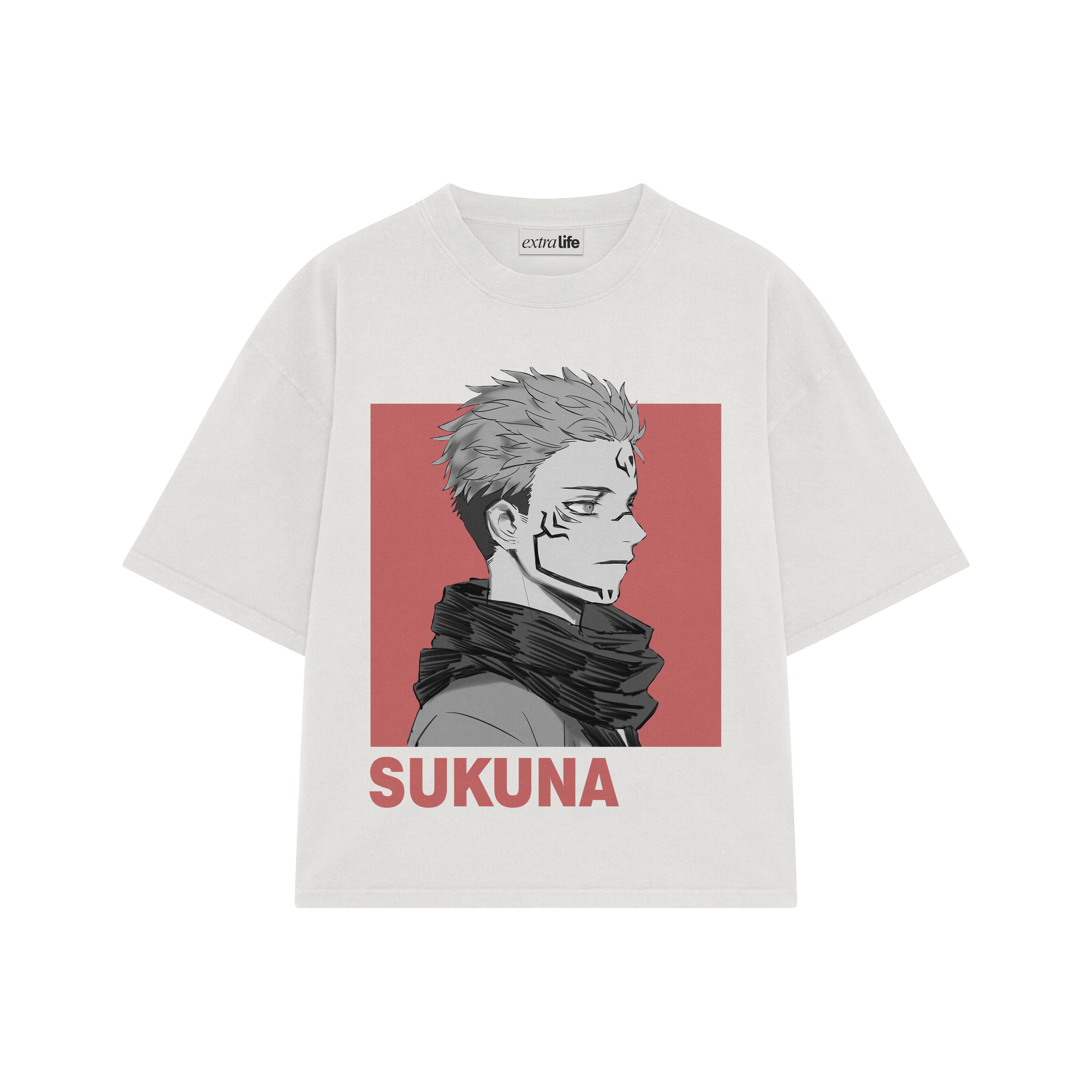 Playera streetwear premium de anime y gaming ExtraLife MX, corte boxy oversized drop shoulder heavyweight en color Deep Black y Off-White, moda urbana mexicana de culto.