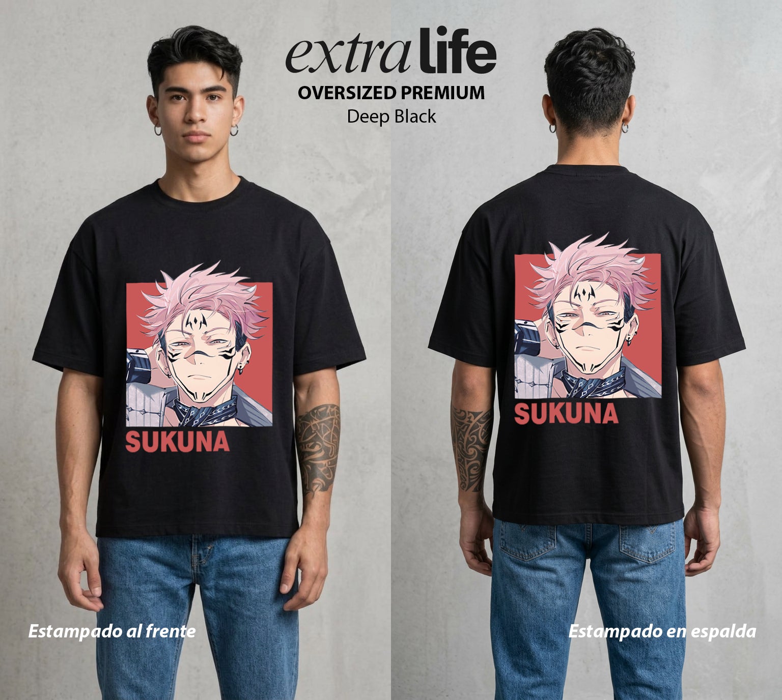 El Arte de las Maldiciones | El Ser del Caos Antiguo #04227 - Playera Oversized Premium | Deep Black - Foto en modelo