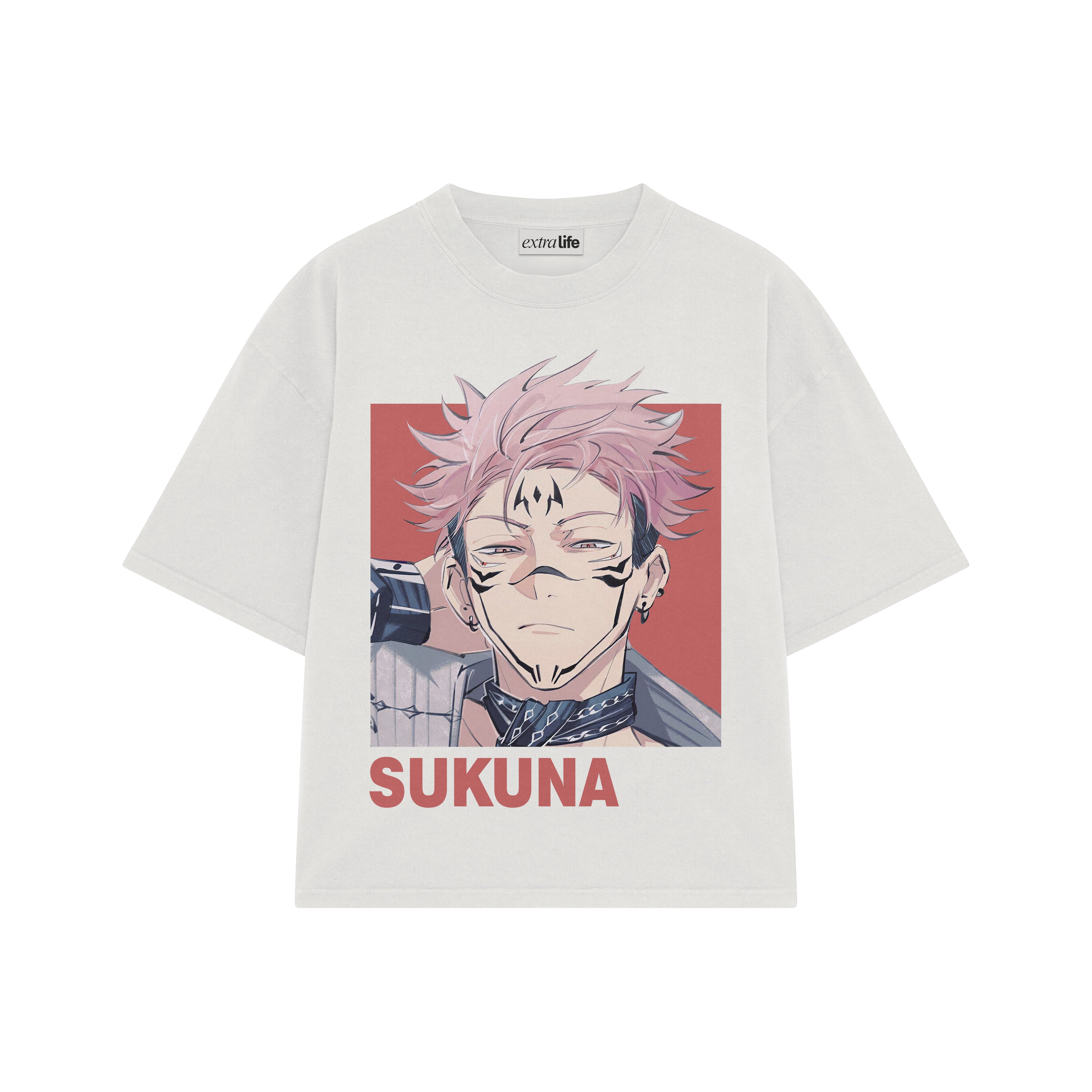 Playera streetwear premium de anime y gaming ExtraLife MX, corte boxy oversized drop shoulder heavyweight en color Deep Black y Off-White, moda urbana mexicana de culto.