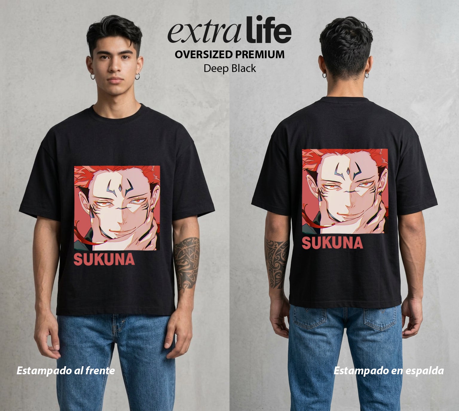 El Arte de las Maldiciones | Dedos del Rey #04228 - Playera Oversized Premium | Deep Black - Foto en modelo