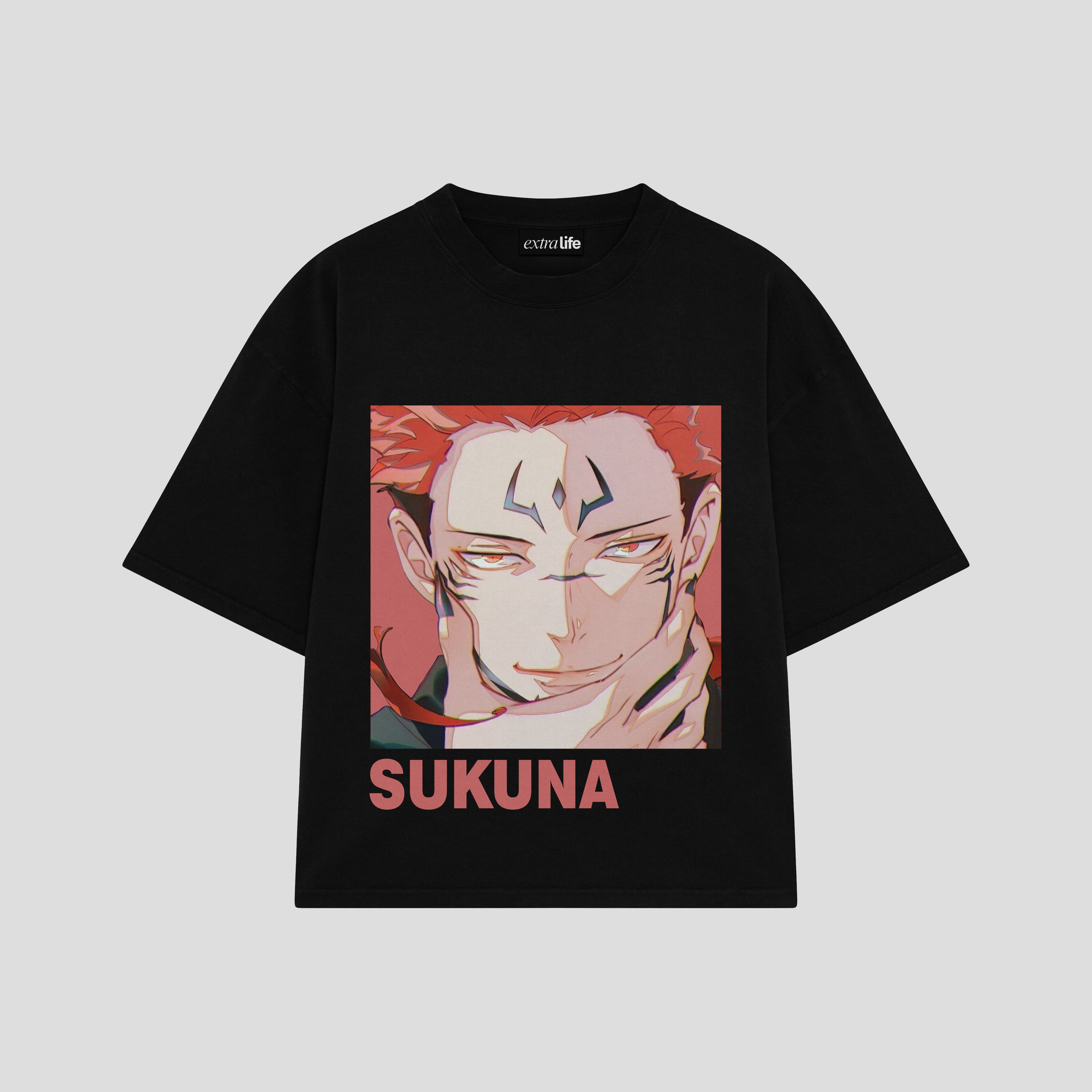 Playera streetwear premium de anime y gaming ExtraLife MX, corte boxy oversized drop shoulder heavyweight en color Deep Black y Off-White, moda urbana mexicana de culto.
