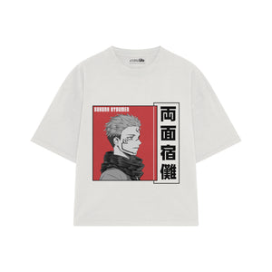 Playera streetwear premium de anime y gaming ExtraLife MX, corte boxy oversized drop shoulder heavyweight en color Deep Black y Off-White, moda urbana mexicana de culto.