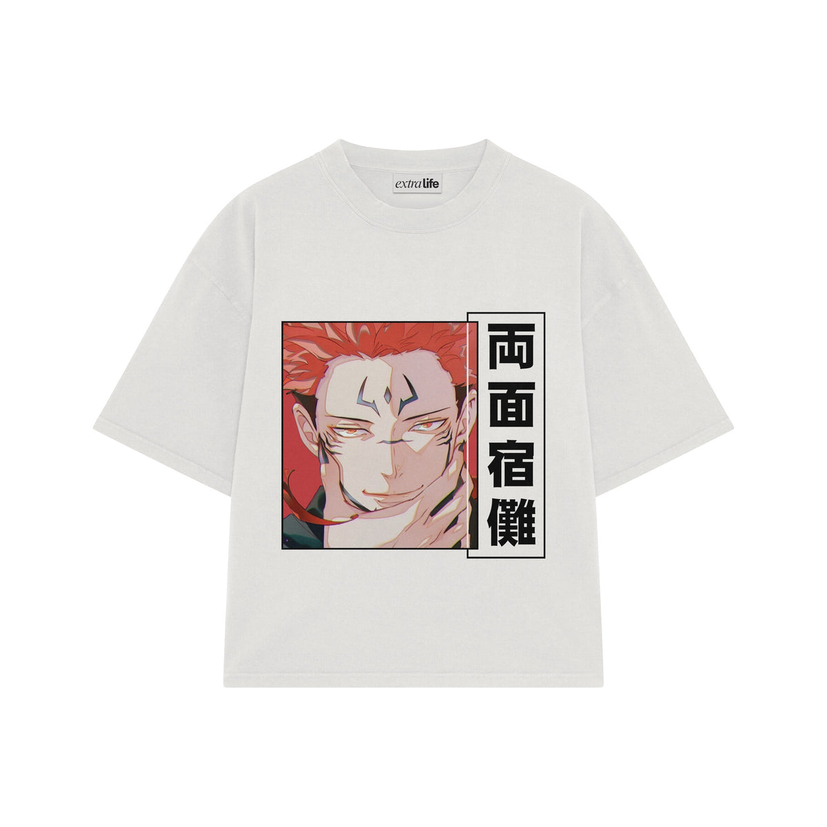 Playera streetwear premium de anime y gaming ExtraLife MX, corte oversized drop shoulder ligero y fresco en color Deep Black y Off-White, moda urbana mexicana de culto.