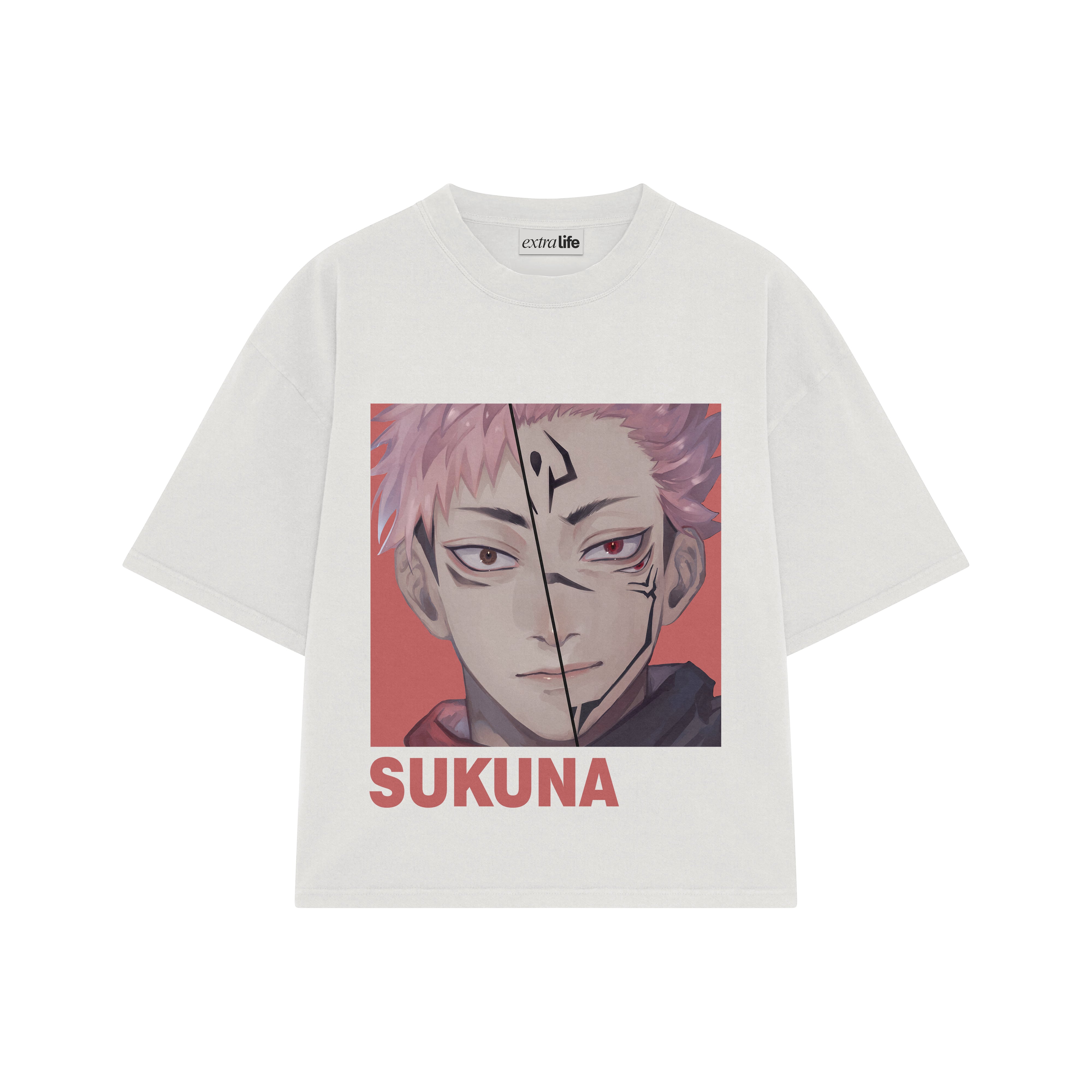 Playera streetwear premium de anime y gaming ExtraLife MX, corte boxy oversized drop shoulder heavyweight en color Deep Black y Off-White, moda urbana mexicana de culto.