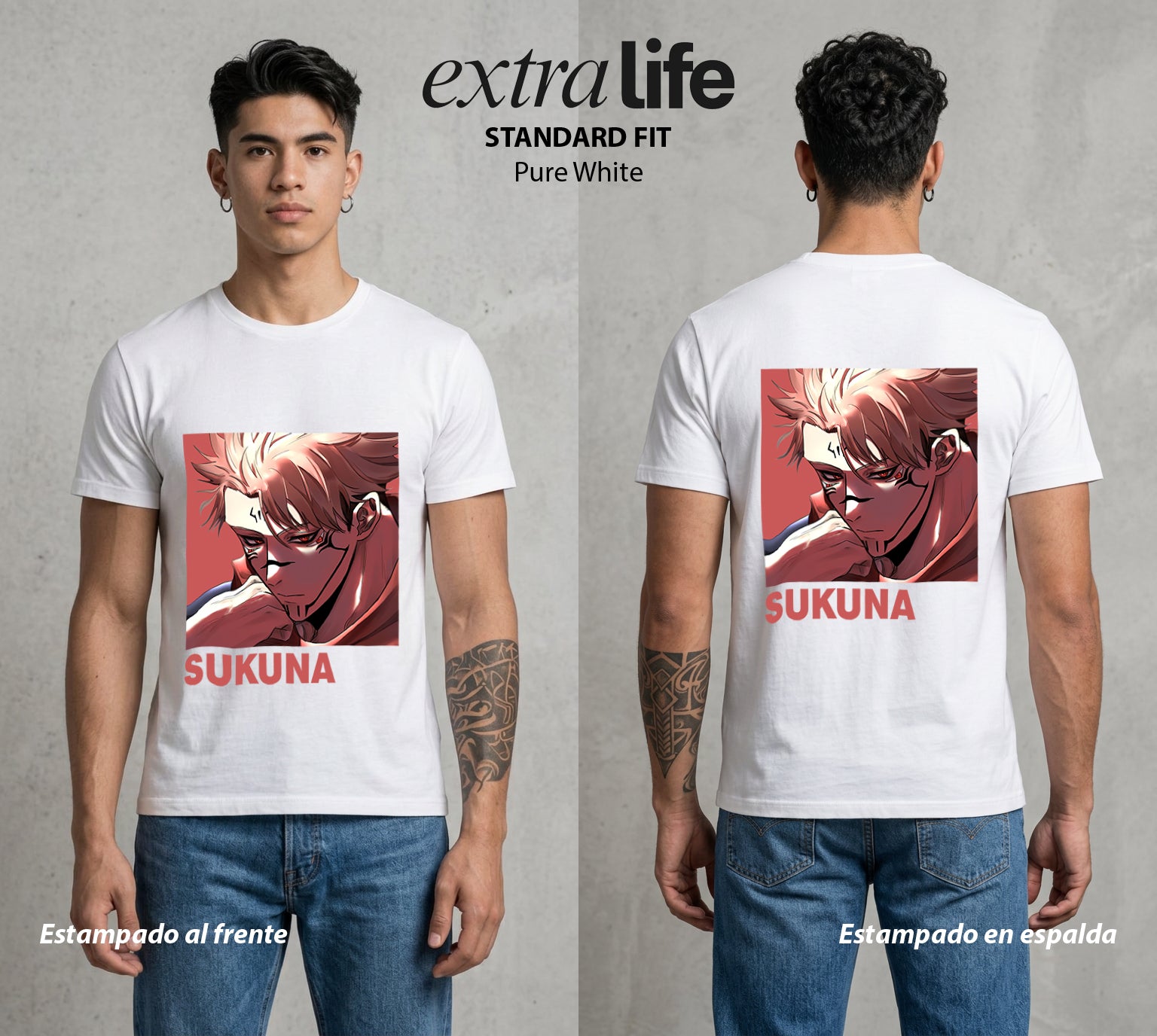 El Arte de las Maldiciones | El Rey de las Maldiciones #04234 - Playera Standard Fit | Pure White - Foto en modelo