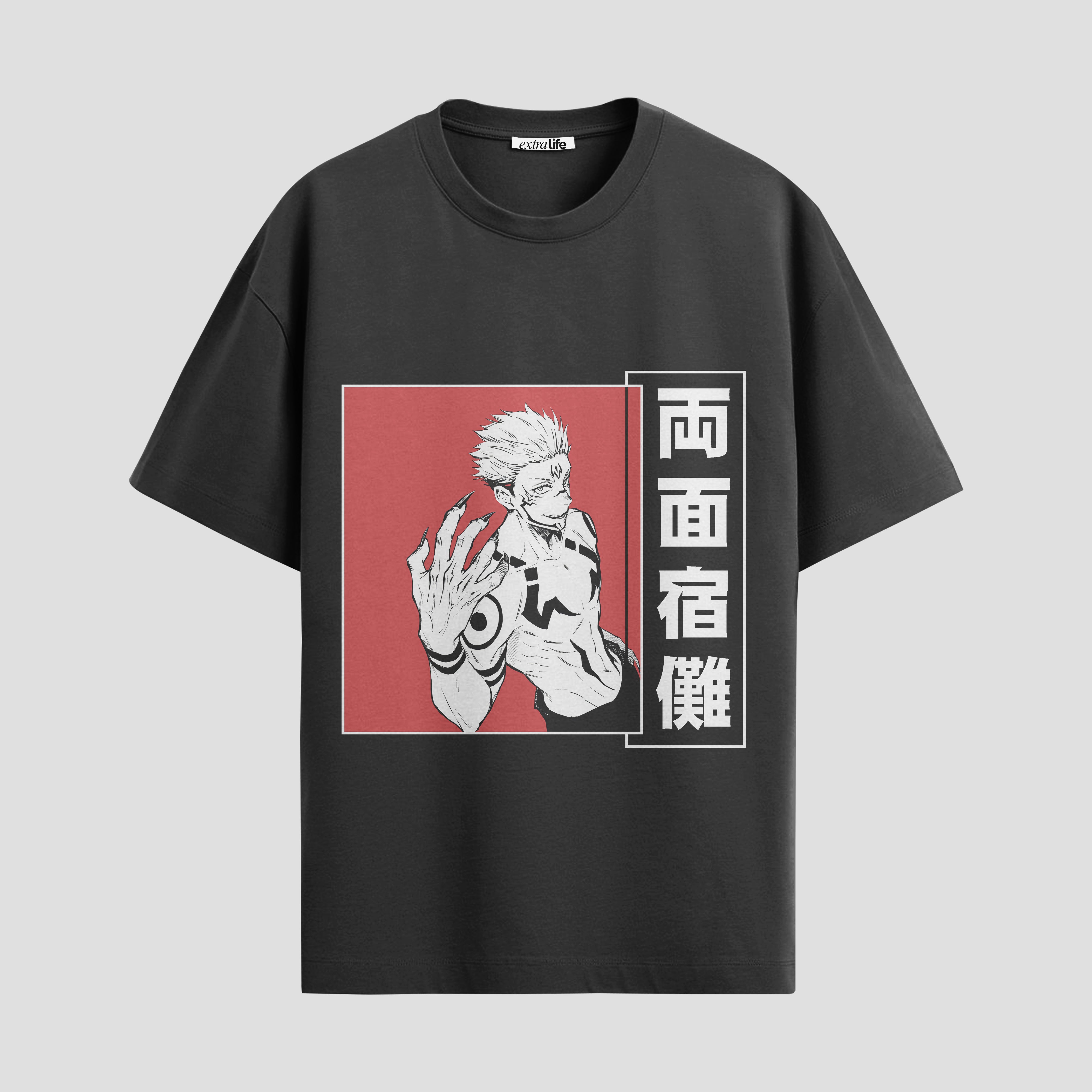 Playera urbana de anime y gaming ExtraLife MX, corte Standard Fit unisex ligero y transpirable en color Deep Black y Pure White, ropa de uso diario para gym y casual.