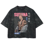 Playera streetwear premium de anime y gaming ExtraLife MX, corte boxy deluxe mineral wash heavyweight en color Acid Wash, moda urbana mexicana de culto.