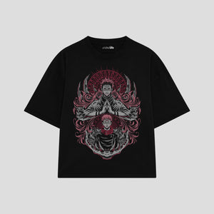 Playera streetwear premium de anime y gaming ExtraLife MX, corte boxy oversized drop shoulder heavyweight en color Deep Black y Off-White, moda urbana mexicana de culto.