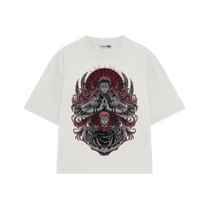 Playera streetwear premium de anime y gaming ExtraLife MX, corte boxy oversized drop shoulder heavyweight en color Deep Black y Off-White, moda urbana mexicana de culto.