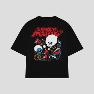 Playera streetwear premium de anime y gaming ExtraLife MX, corte boxy oversized drop shoulder heavyweight en color Deep Black y Off-White, moda urbana mexicana de culto.