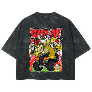 Playera streetwear premium de anime y gaming ExtraLife MX, corte boxy deluxe mineral wash heavyweight en color Acid Wash, moda urbana mexicana de culto.