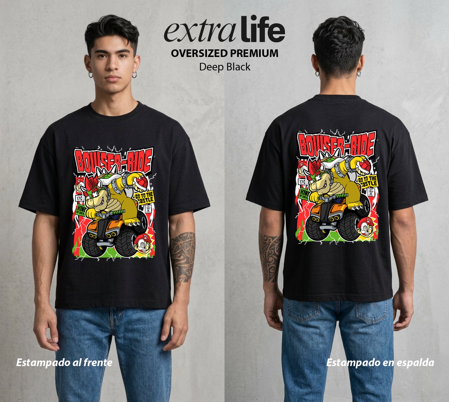 El Reino del Fontanero | El Rey del Castillo #04244 - Playera Oversized Premium | Deep Black - Foto en modelo