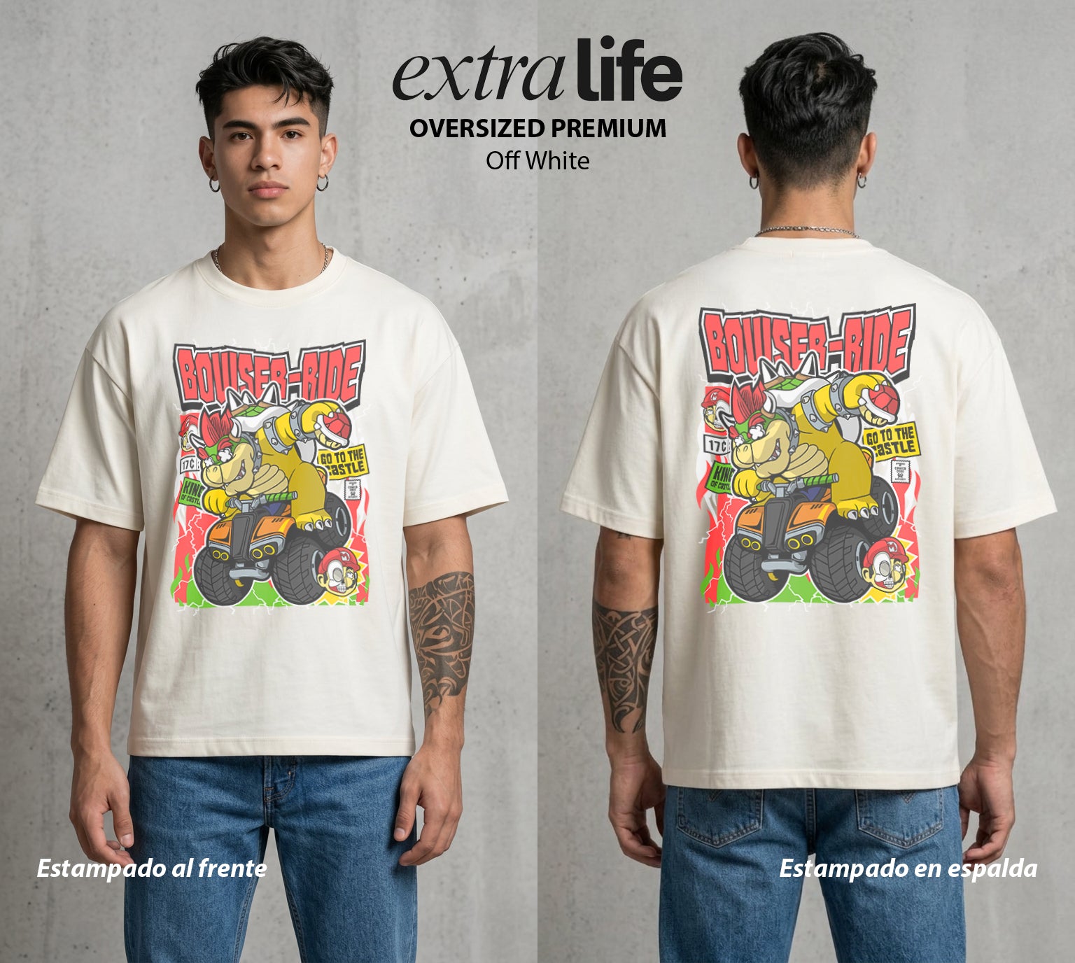 El Reino del Fontanero | El Rey del Castillo #04244 - Playera Oversized Premium | Off White - Foto en modelo