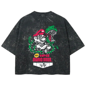 Playera streetwear premium de anime y gaming ExtraLife MX, corte boxy deluxe mineral wash heavyweight en color Acid Wash, moda urbana mexicana de culto.