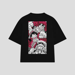 Playera streetwear premium de anime y gaming ExtraLife MX, corte boxy oversized drop shoulder heavyweight en color Deep Black y Off-White, moda urbana mexicana de culto.